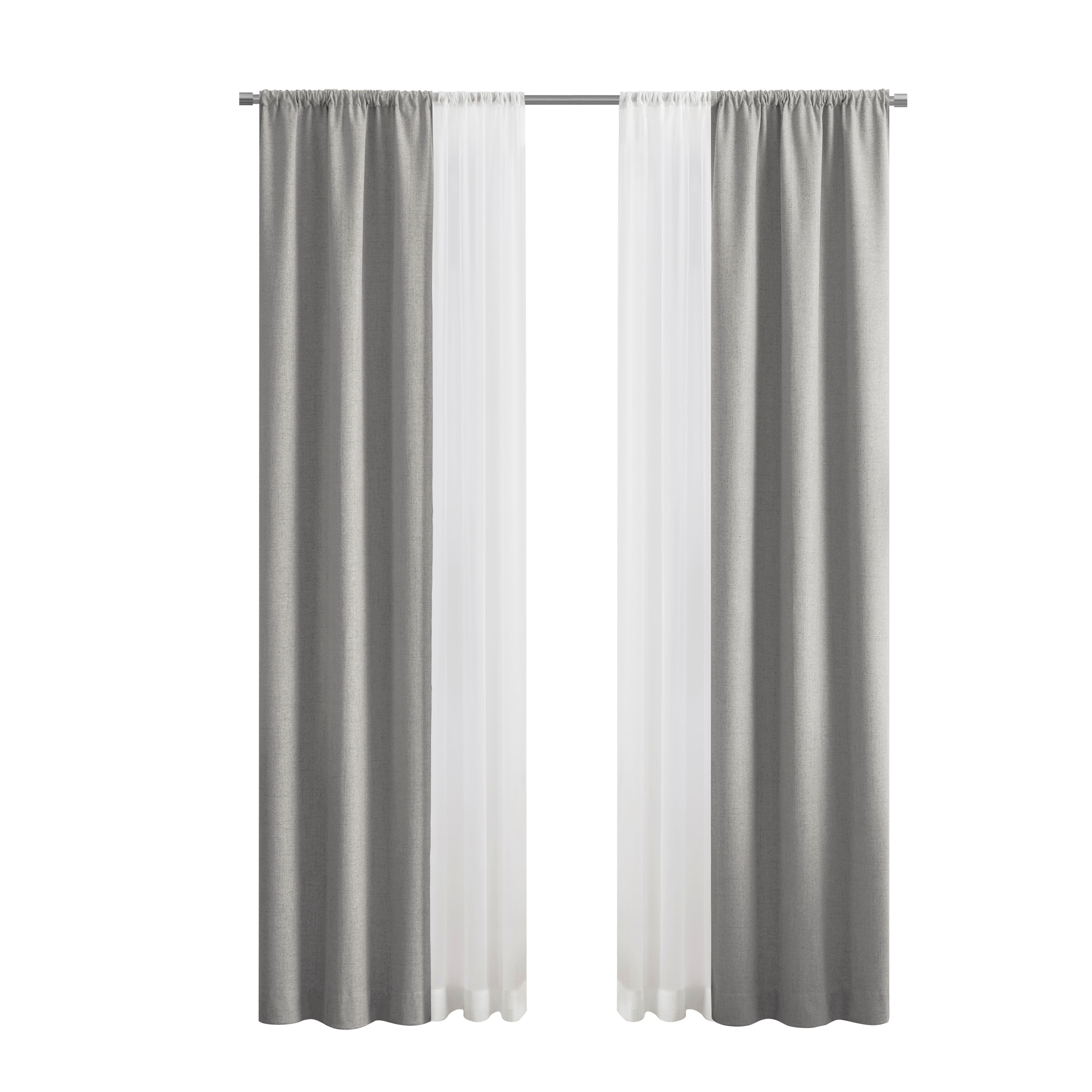 Mainstays Solid Twill Blackout Curtain Panel and Sheers, Set of 4, Soft Silver, 27.5" W x 95" L