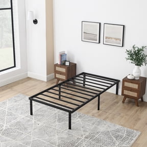 Mainstays Twin 14 in Steel Slat Platform Bed Frame, Black, No Box Spring Required, Under-Bed Storage