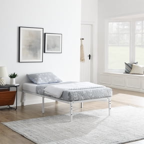Open Box Mainstays Twin 14'' Heavy Duty Steel Slat Platform Bed Frame with Storage Space Under Frame, No Box Spring Required, White