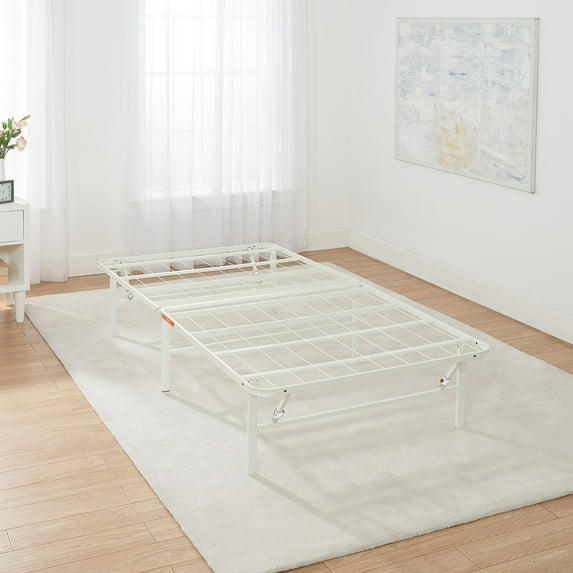 Mainstays Twin 14" High Profile Foldable Steel Platform Bed Frame with Storage Space Under Frame, No Box Spring Required, White