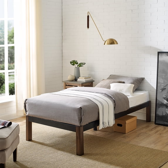 Mainstays Twin 14" Metal Platform Bed Frame with Wood Slats, Storage Space Under Frame, No Box Spring Required, Black/Bronze