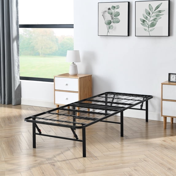 Mainstays Twin XL 14" High Profile Foldable Steel Platform Bed Frame with Storage Space Under Frame, No Box Spring Required, Black