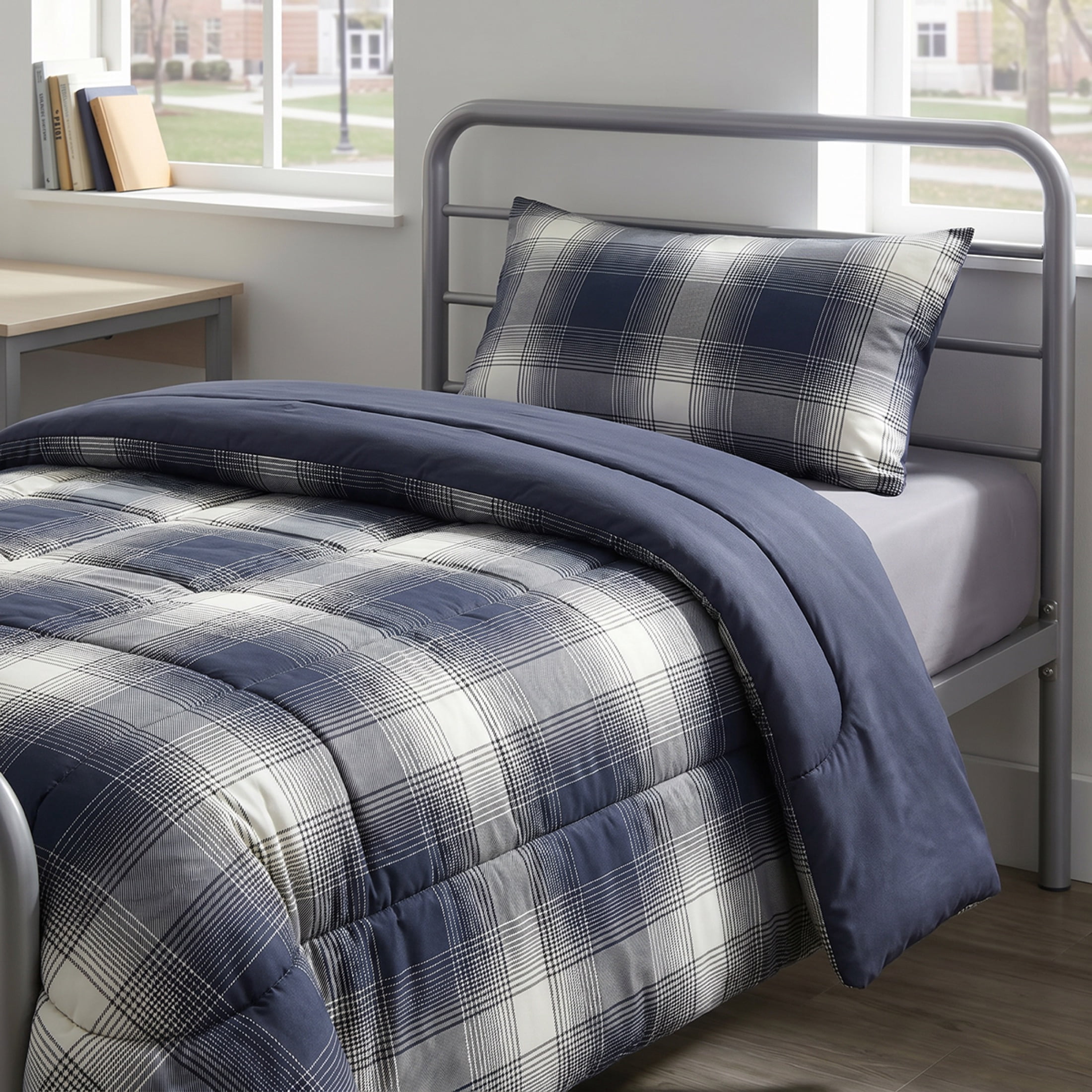 Mainstays Shadow Plaid 2-Piece Grey Comforter Set, Twin/Twin XL