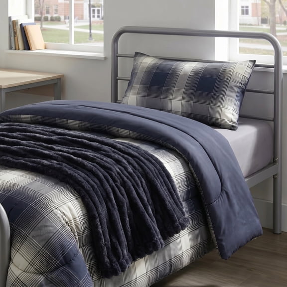 Mainstays Shadow Plaid 2-Piece Grey Comforter Set, Twin/Twin XL