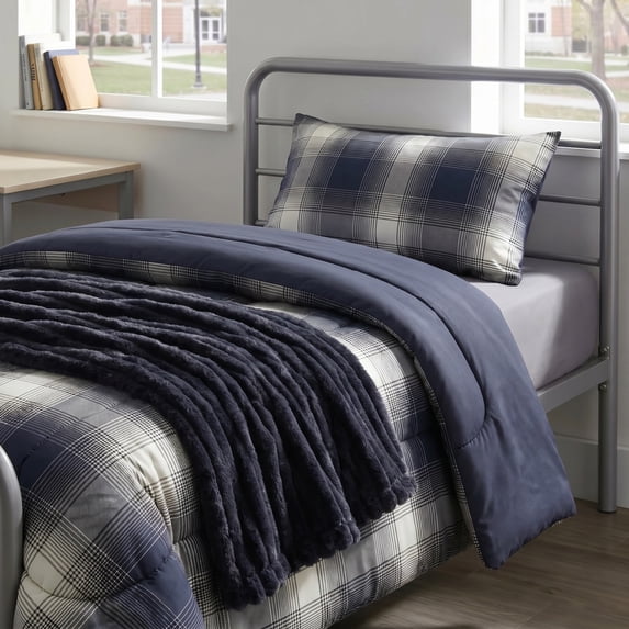 Mainstays Shadow Plaid 2-Piece Grey Comforter Set, Twin/Twin XL