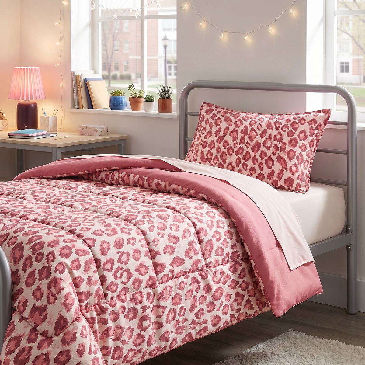 Mainstays Leopard Print 2-Piece Pink Comforter Set, Twin/Twin XL