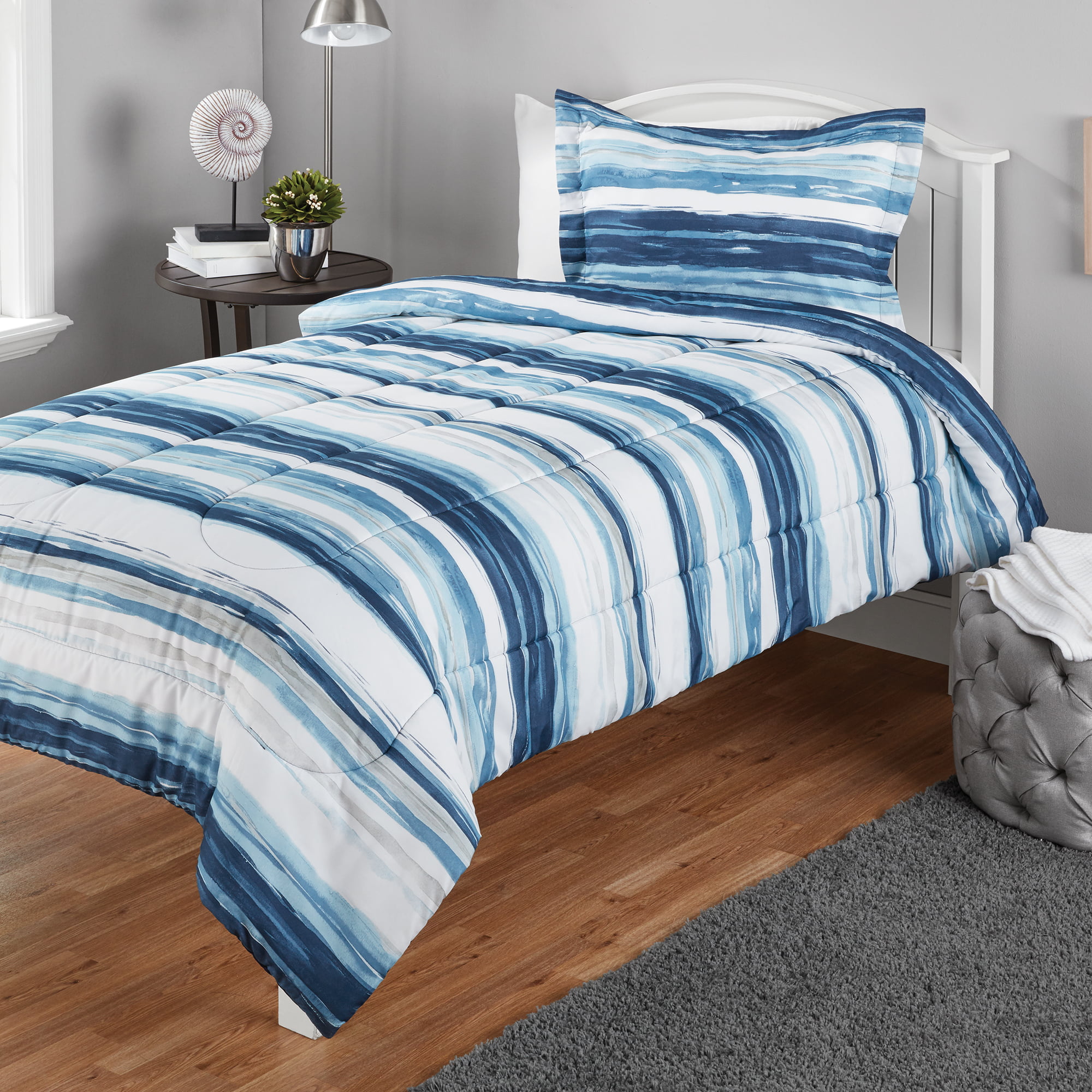 Mainstays Twin or Twin XL Watercolor Stripe Printed Comforter Mini Set ...