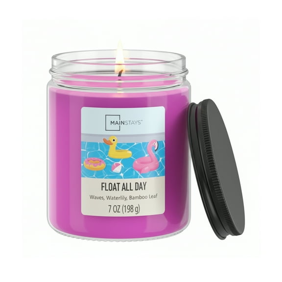 Mainstays Single-Wick Twist Glass Jar Scented Candle, Twist Lid -Ounce Float All Day, 7oz.