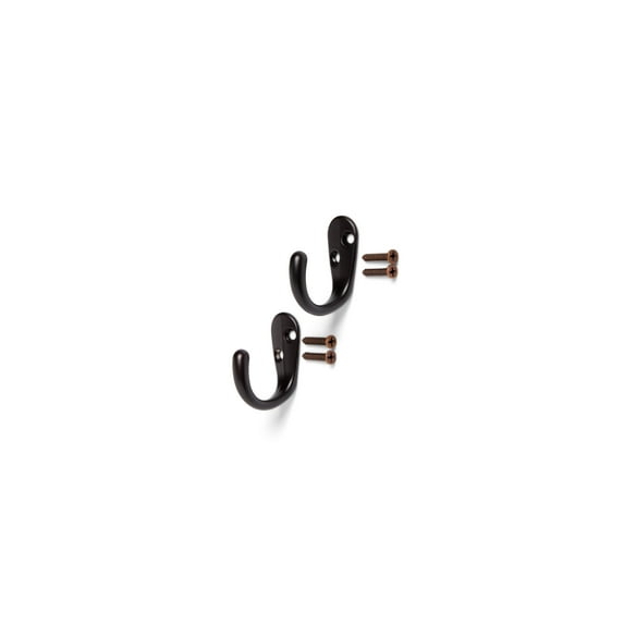 Mainstays, Two Oil-Rubbed Bronze Small Hooks, Mounting Hardware Included, 2 Small Hooks, 10 lb Limit per Hook