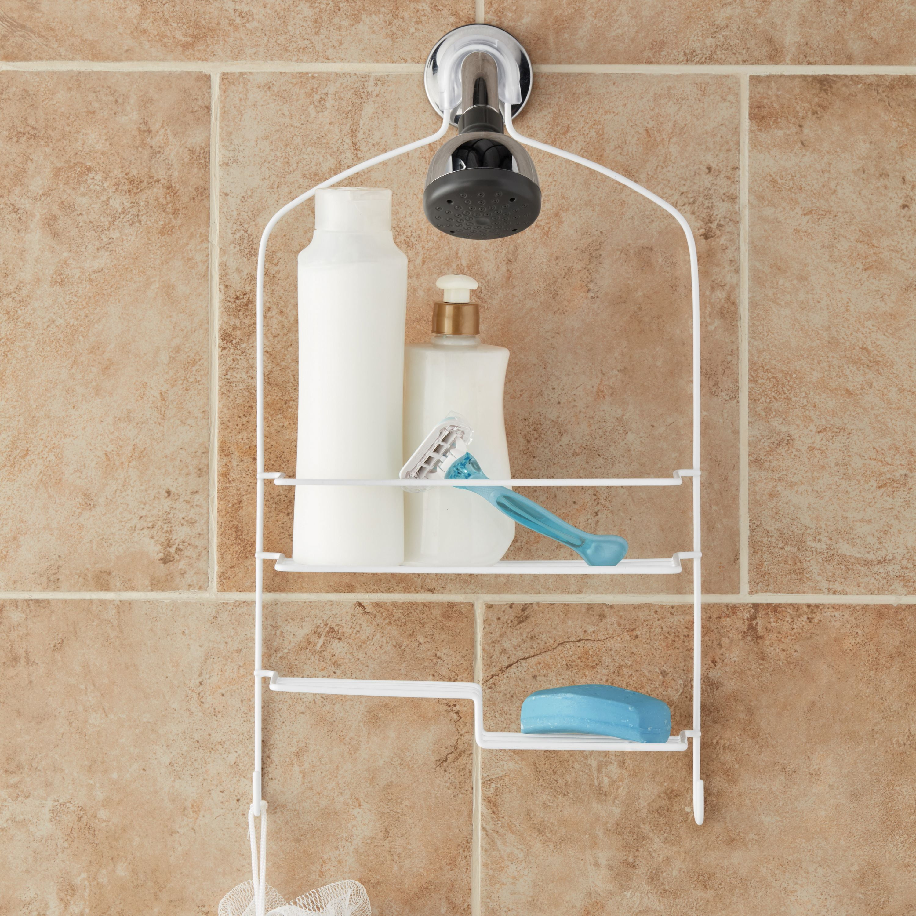 White Shower Caddy with 1 Shelf, Mainstays over the Showerhead