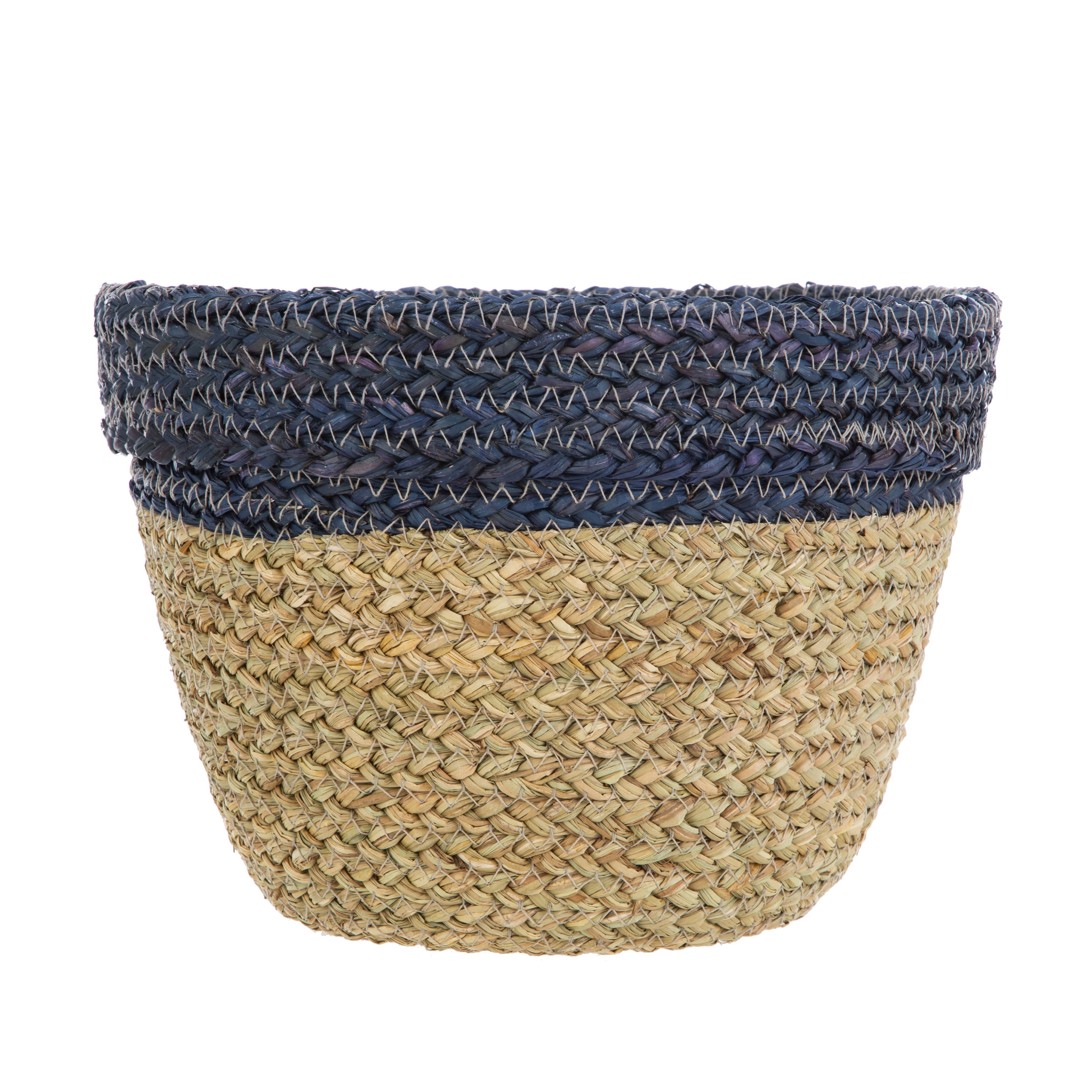 Mainstays Two-Tone Seagrass Decorative Storage Basket, 11" x 8.3", Navy & Natural
