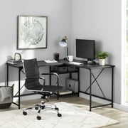 Mainstays Two-Way Convertible Desk with Lower Storage Shelf, Black Wood Grains Finish and Black Metal Frame