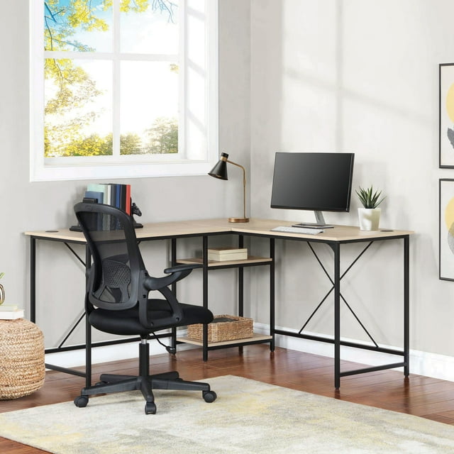 Mainstays TwoWay Convertible Desk with Lower Storage Shelf, Natural