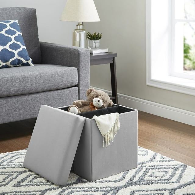 Mainstays Ultra Collapsible Storage Ottoman, Gray Faux Suede