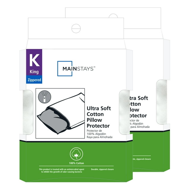 Mainstays Ultra Soft Cotton Zippered Pillow Protector, King, 2 Pack