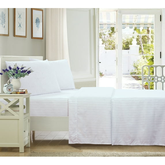 Mainstays Ultra Soft High Quality Microfiber Bed Sheet Set, Queen, Silver Stripe, 4pc