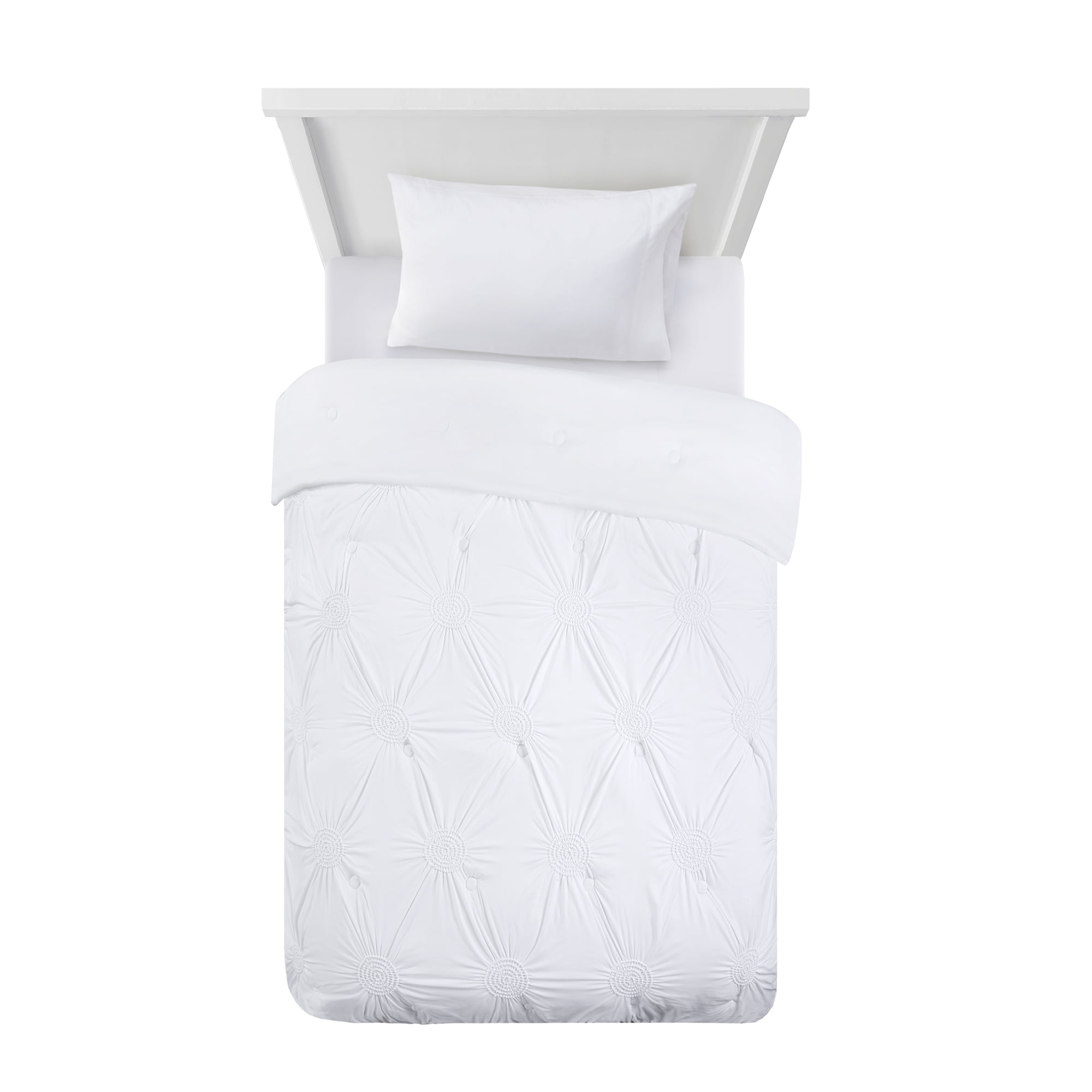 Mainstays Elastic Ruching Comforter in a Bag, Twin/Twin XL, White