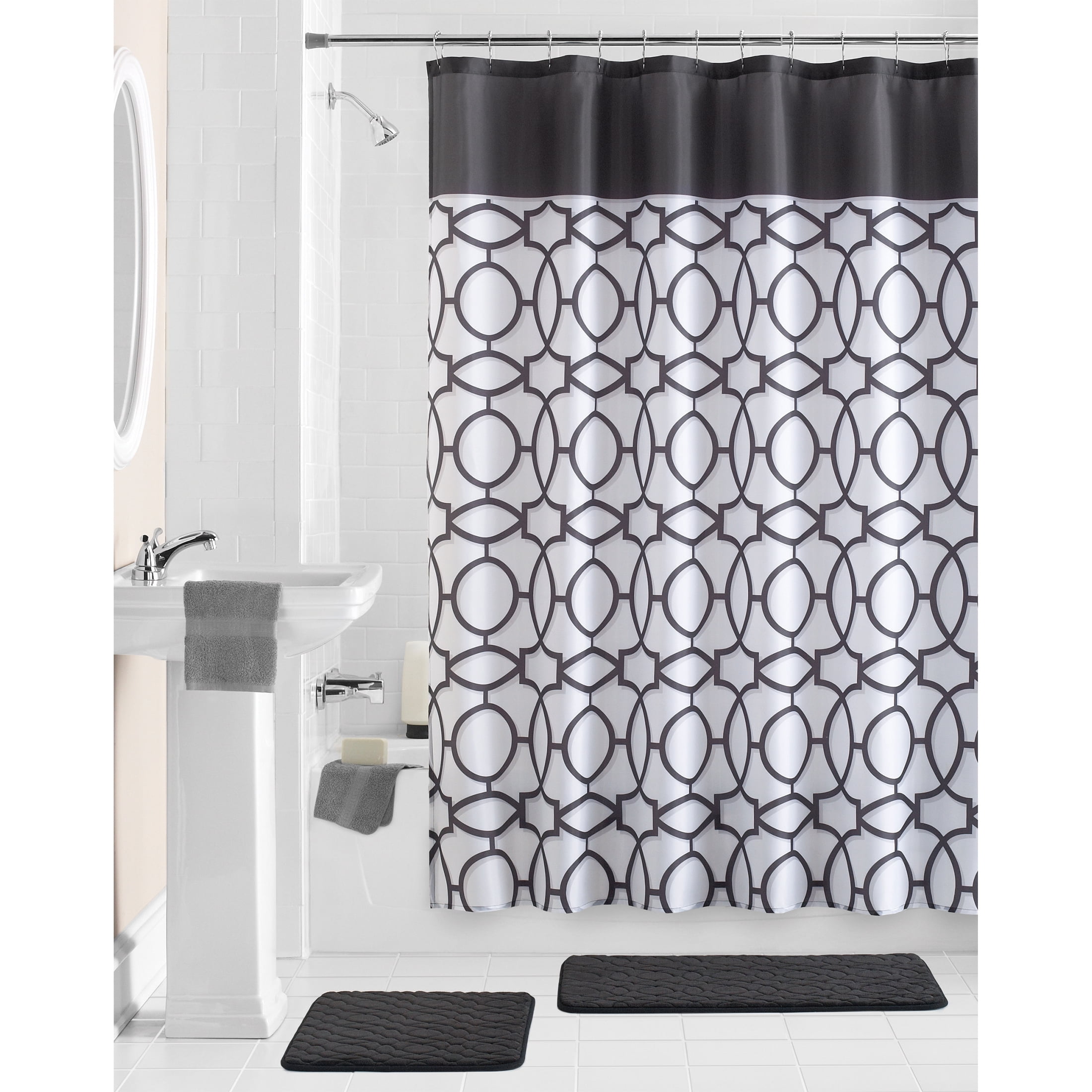 Mainstays Black Shower Curtain Set - 15-Piece Bath-in-a-Bag - Walmart.com