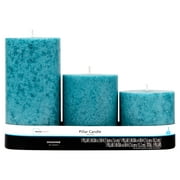 Mainstays Unscented Decorative Mottled Pillar Candles Set (3x3, 3x4, and 3x6), Teal Mottled Color