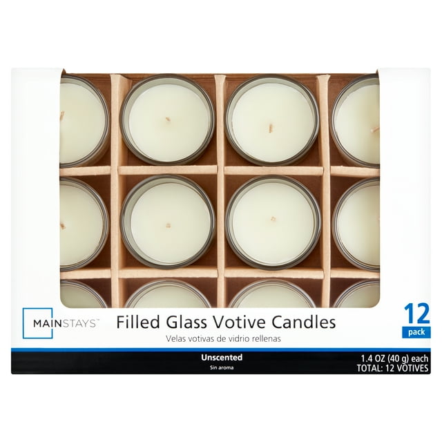 Mainstays Unscented Filled Votive Glass Candles, Ivory, 12Pack Votive
