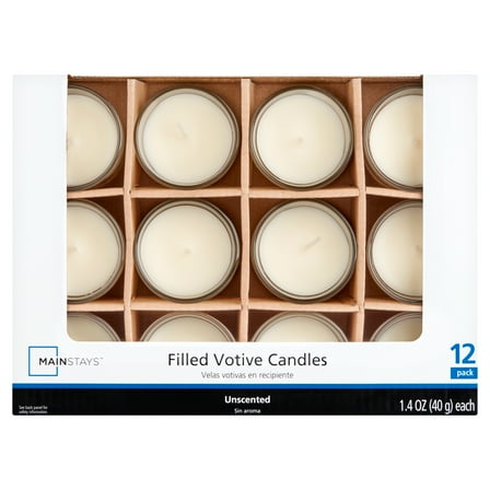 Mainstays Unscented Filled Votive Glass Candles, Ivory, 12-Pack Votive Candles