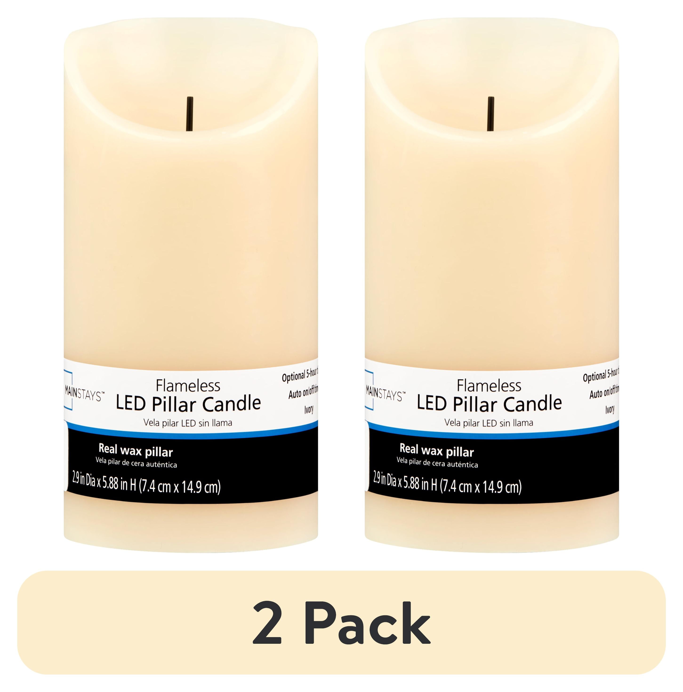 (2 pack) Mainstays Unscented Flameless LED Pillar Candle, Ivory, 3 x 6 in
