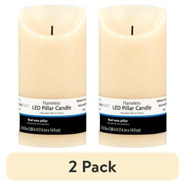 (2 pack) Mainstays Unscented Flameless LED Pillar Candle, Ivory, 3 x 6 in