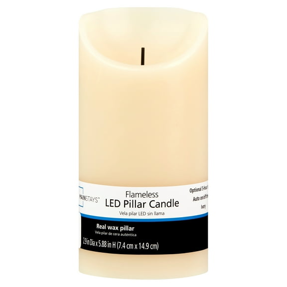 Mainstays Unscented Flameless LED Pillar Candle, Ivory, 3 x 6 in