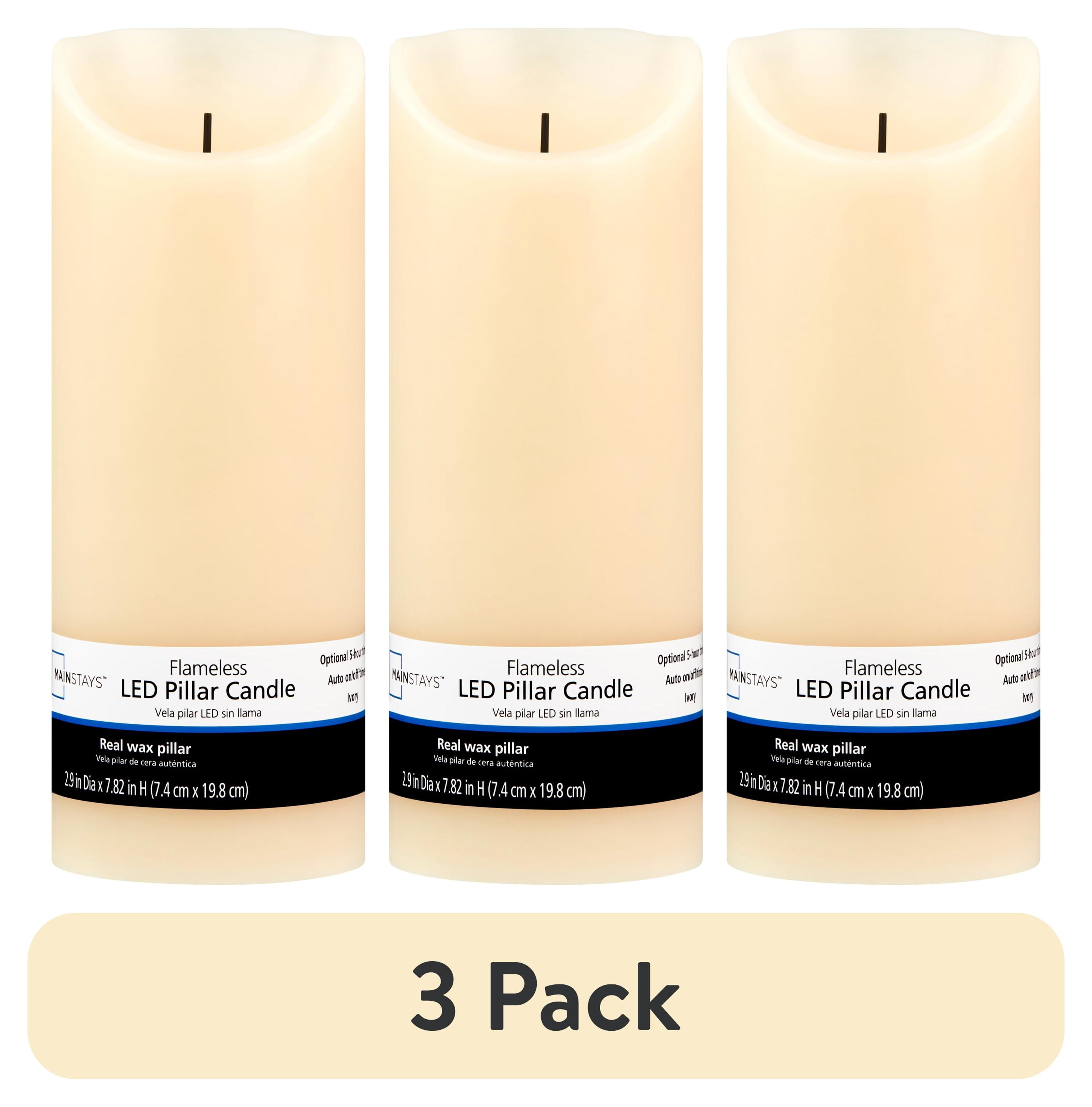 (3 pack) Mainstays Unscented Flameless LED Pillar Candle, Ivory, 3 x 8 in