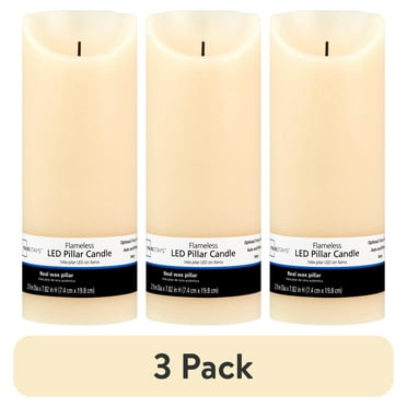 (3 pack) Mainstays Unscented Flameless LED Pillar Candle, Ivory, 3 x 8 in