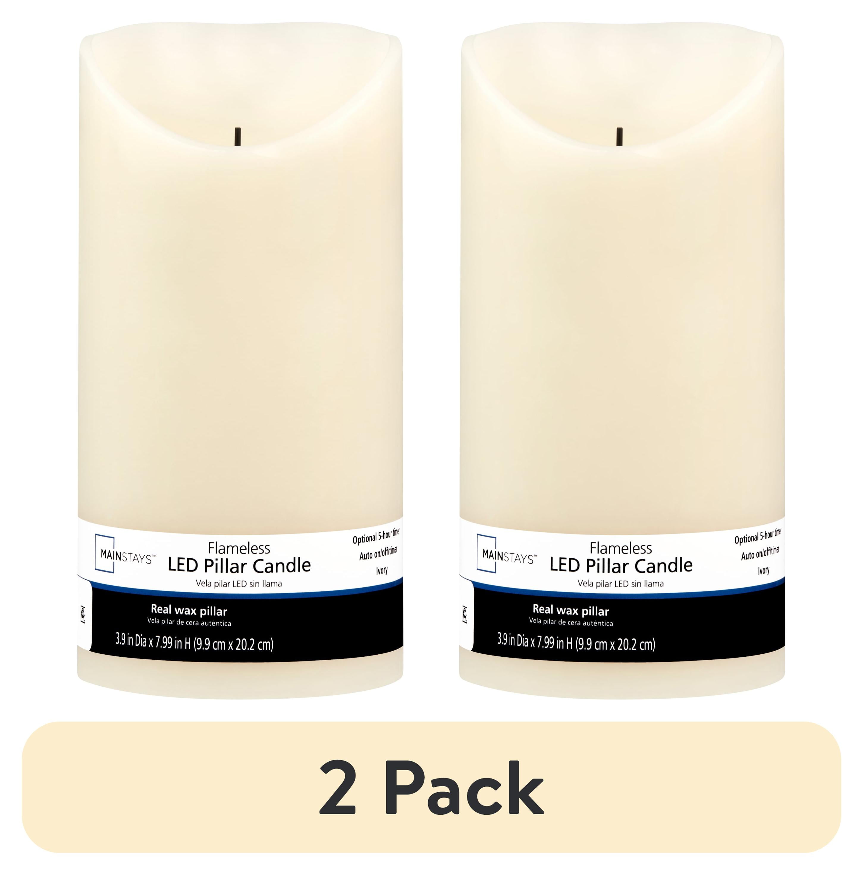 (2 pack) Mainstays Unscented Flameless LED Pillar Candle, Ivory, 4 x 8 in