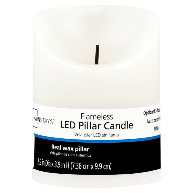Mainstays Unscented Flameless LED Pillar Candle, White, 3 x 4 in