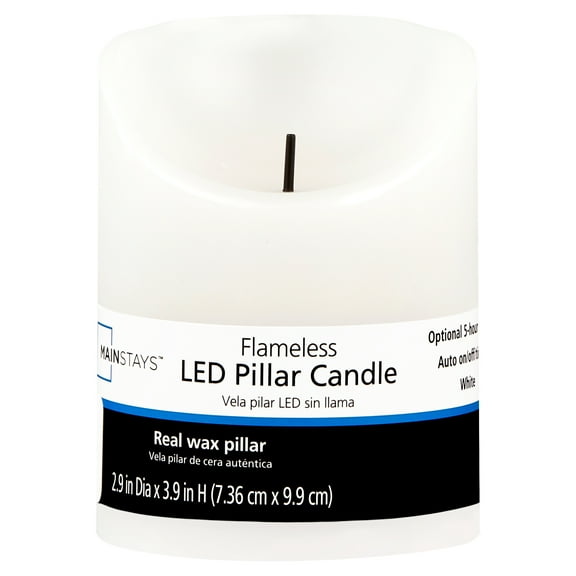 Mainstays Unscented Flameless LED Pillar Candle, White, 3 x 4 in