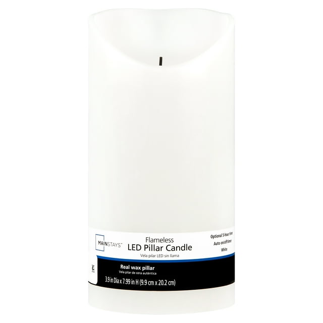 Mainstays Unscented Flameless LED Pillar Candle, White, 4 x 8 in