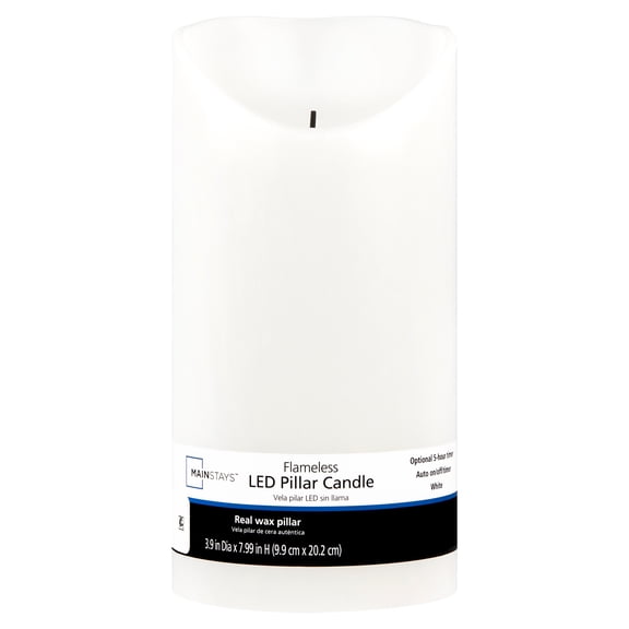 Mainstays Unscented Flameless LED Pillar Candle, White, 4 x 8 in