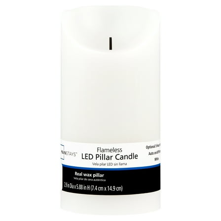 Mainstays Unscented Flameless LED Pillar Candle, White Body, 3 x 6 in