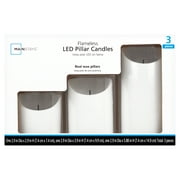Mainstays Unscented Flameless LED Pillar Candles, White, Various Sizes, 3 Count