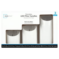Mainstays Unscented Flameless LED Pillar Candles, White, Various Sizes, 3 Count