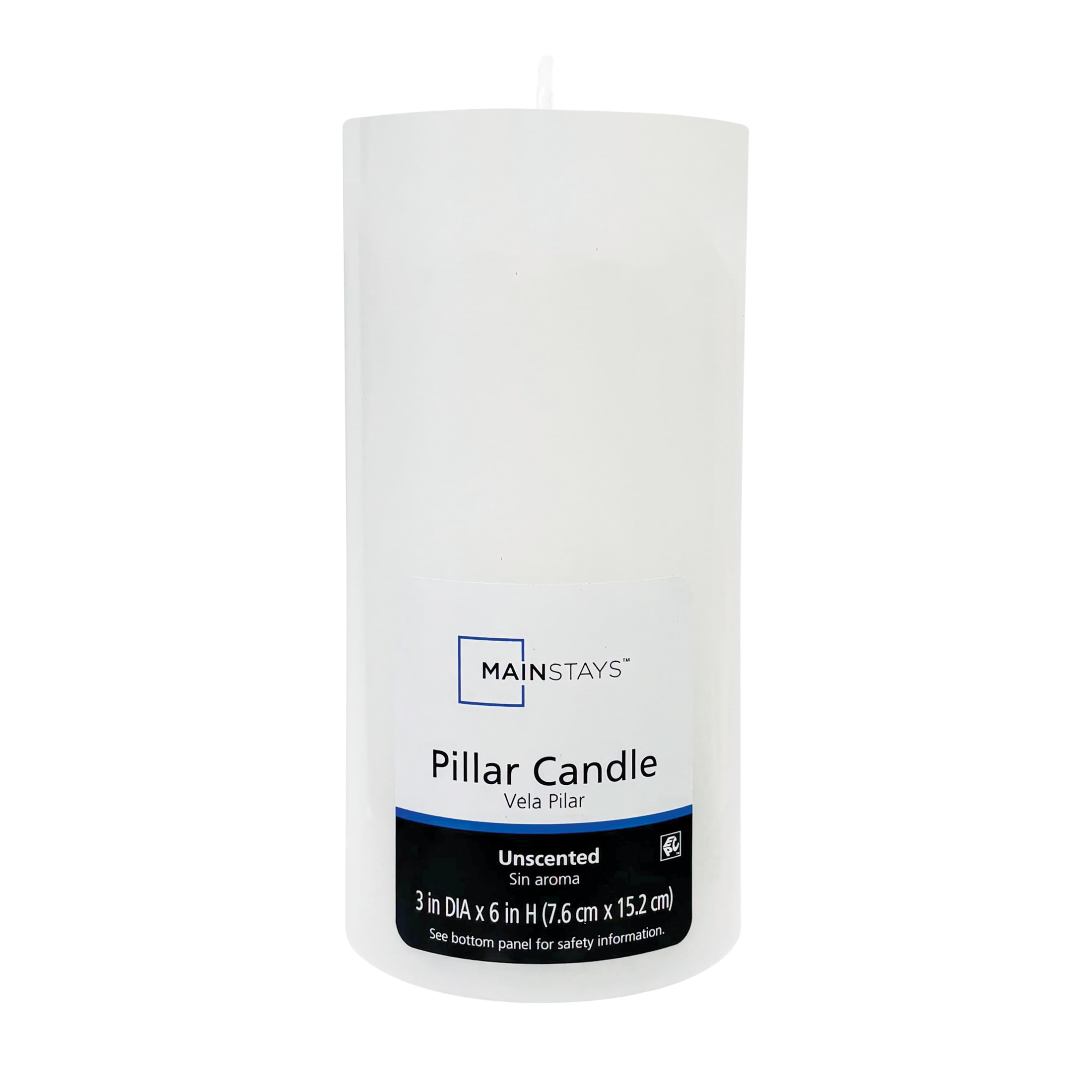 Mainstays Unscented Pillar Candle, White, 3 in x 6 in