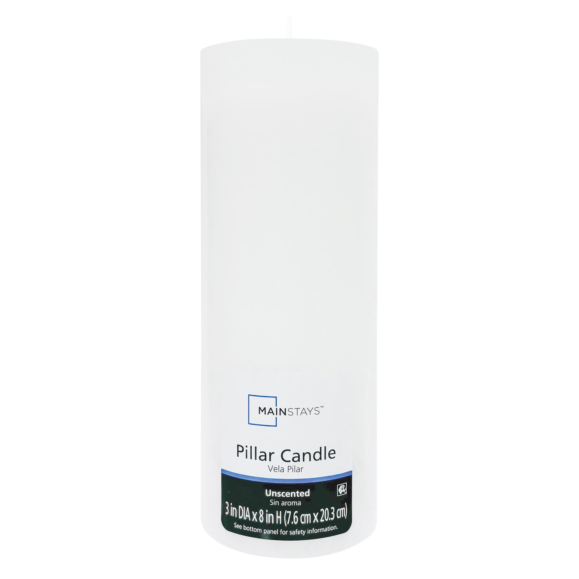 Mainstays Unscented Pillar Candle, 3x8 inches, White - Walmart.com