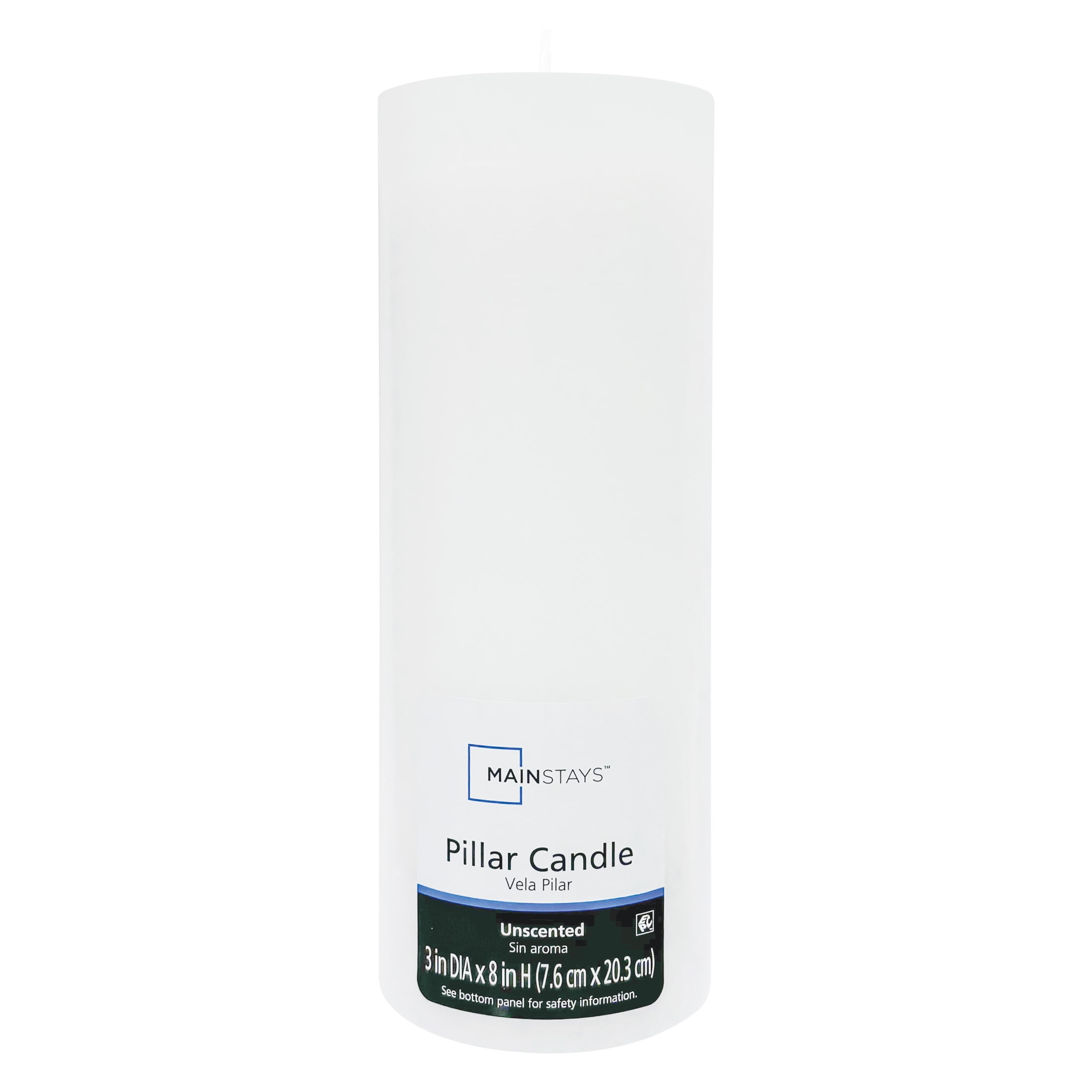 Mainstays Unscented Pillar Candle, 3x8 inches, White