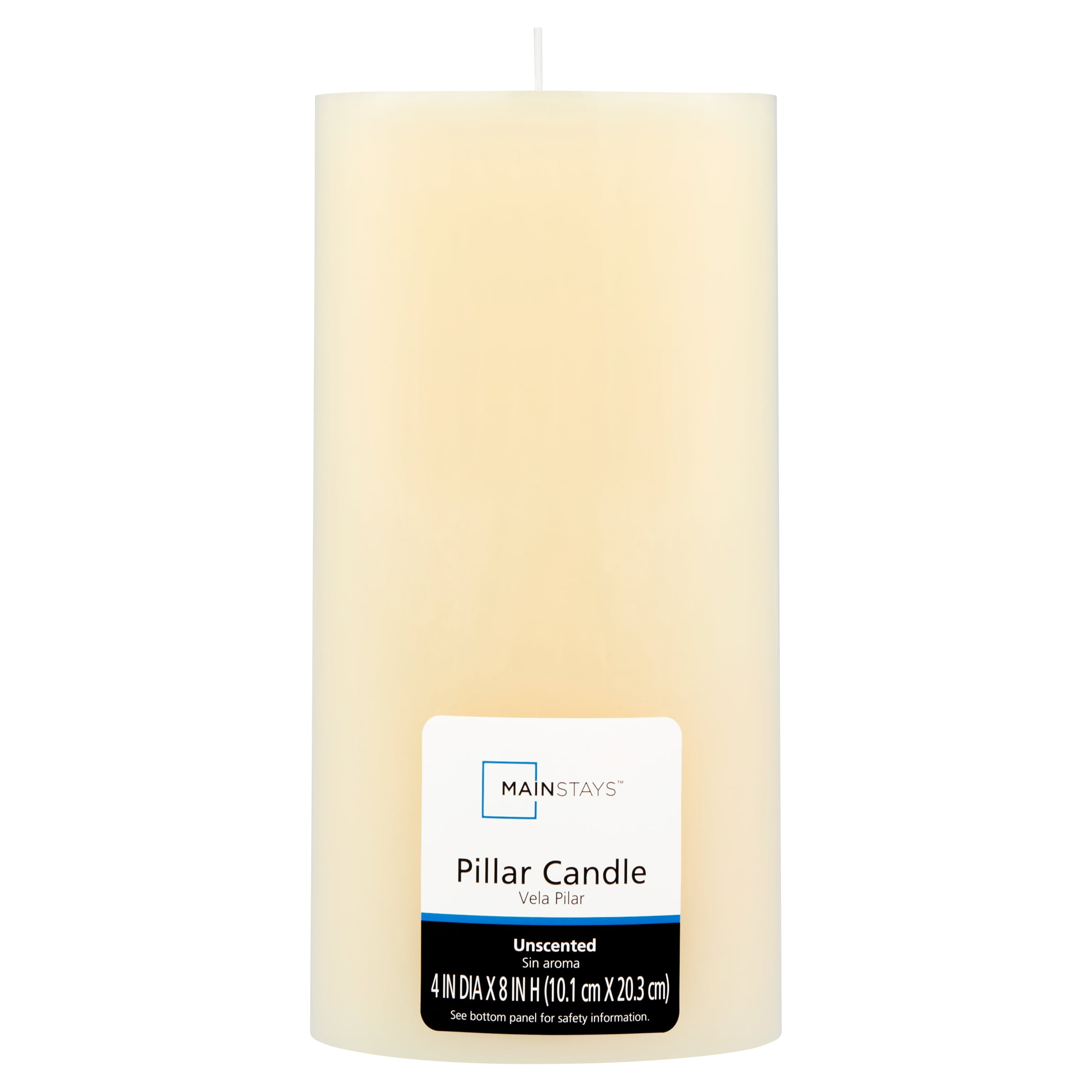 Mainstays Unscented Pillar Candle, 4 in x 8 in, Ivory