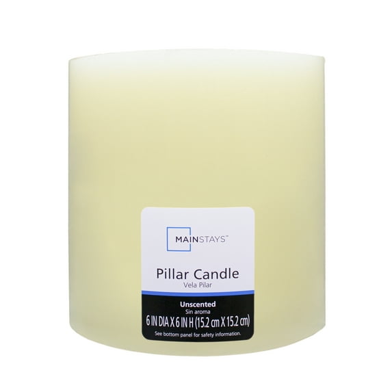 Mainstays Unscented Pillar Candle, 6x6 inches, Ivory (3-Wick)