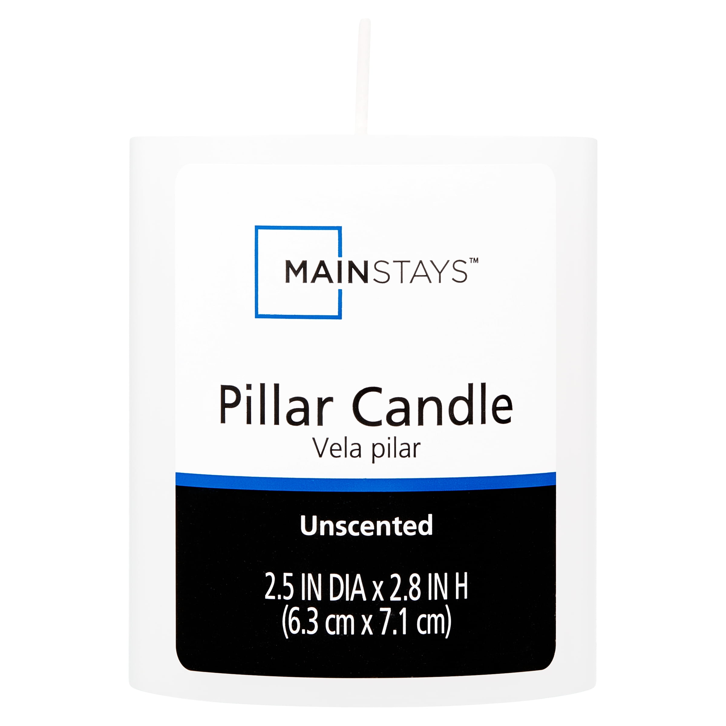 Mainstays Unscented Pillar Candles, 2.5 x 2.8 inches, White