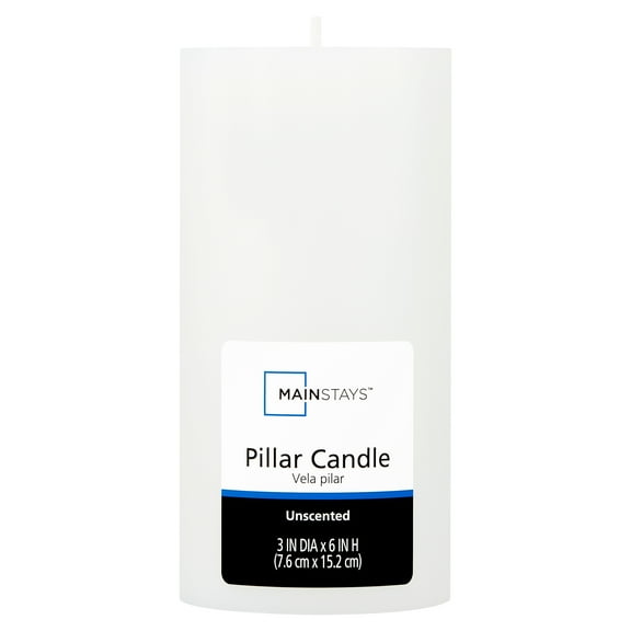 Mainstays Unscented Pillar Candles, 3 x 6 inches, White