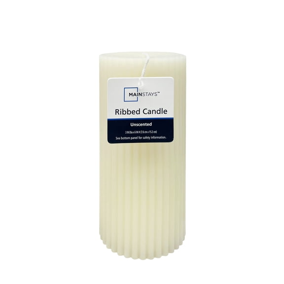 Mainstays Unscented Ribbed Pillar Candle, Ivory, 3 in x 6 in