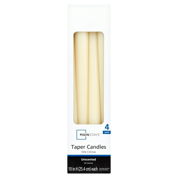 Mainstays Unscented Taper Candle, Ivory, 10 in, 4 Count