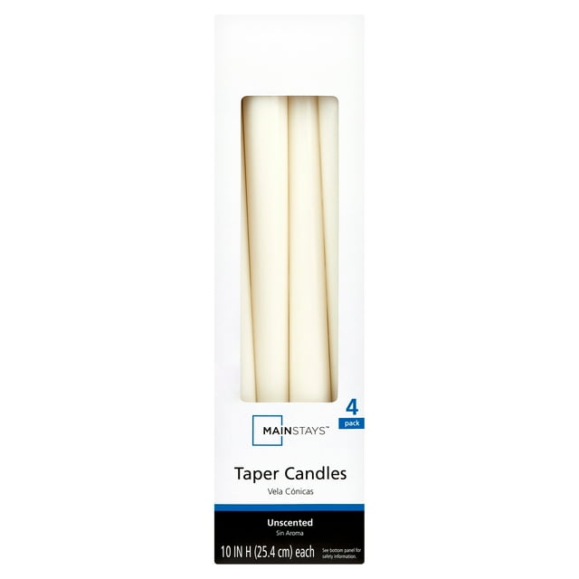 Mainstays Unscented Taper Candle, Ivory, 4Pack, 10 inches Long