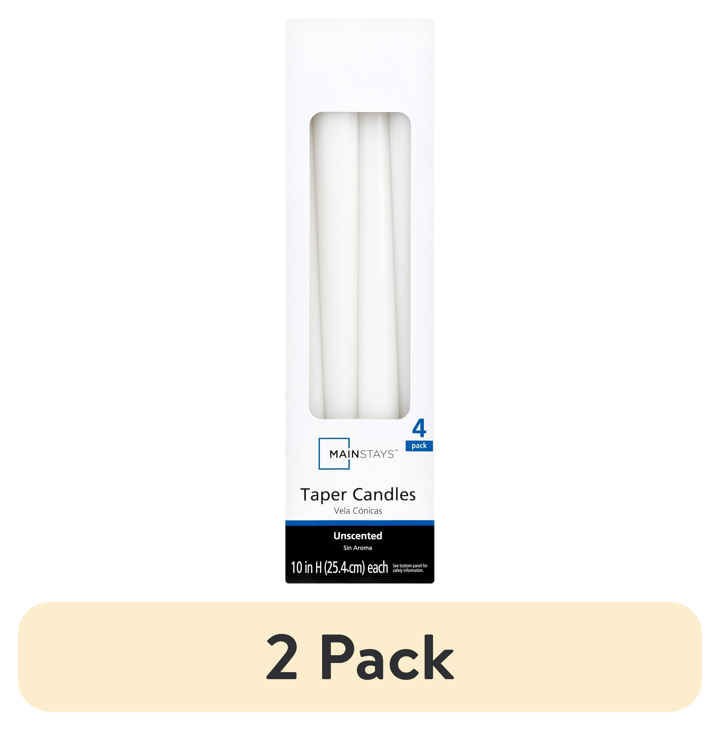 (2 pack) Mainstays Unscented Taper Candle, White, 4-Pack, 10 inches Long