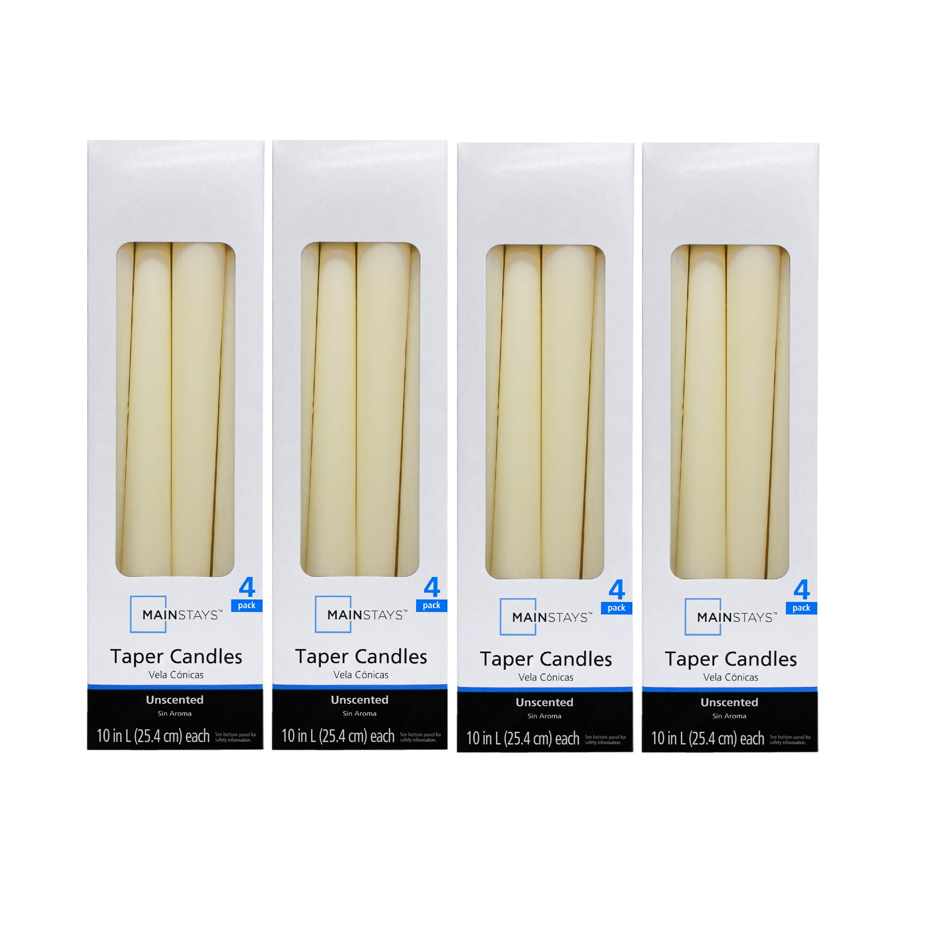 Mainstays Unscented Taper Candles, Ivory, 10 inches, 16-Pack